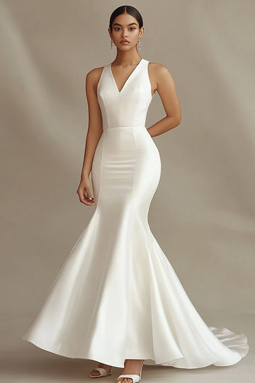 Mermaid V-Neck Long Ivory Engagement Dress